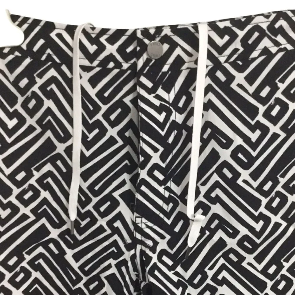 Onia Men Calder Trunks Swim Water Shorts Black White Geometric Bricks sz 30